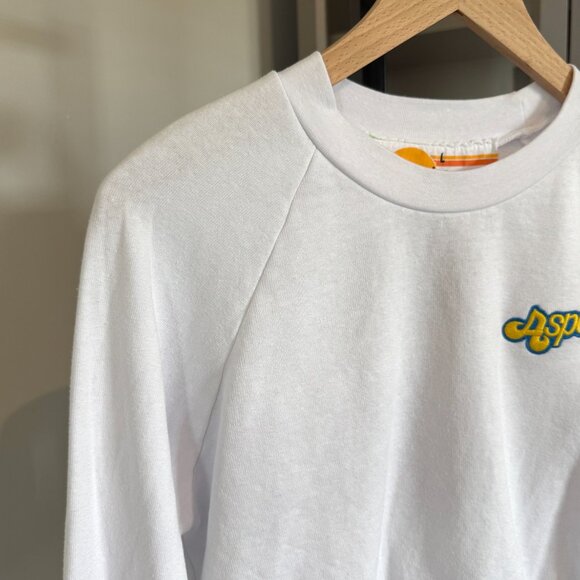 Aviator Nation Aspen Embroidered Sweatshirt Cropped Crewneck White Pullover L - Picture 4 of 7